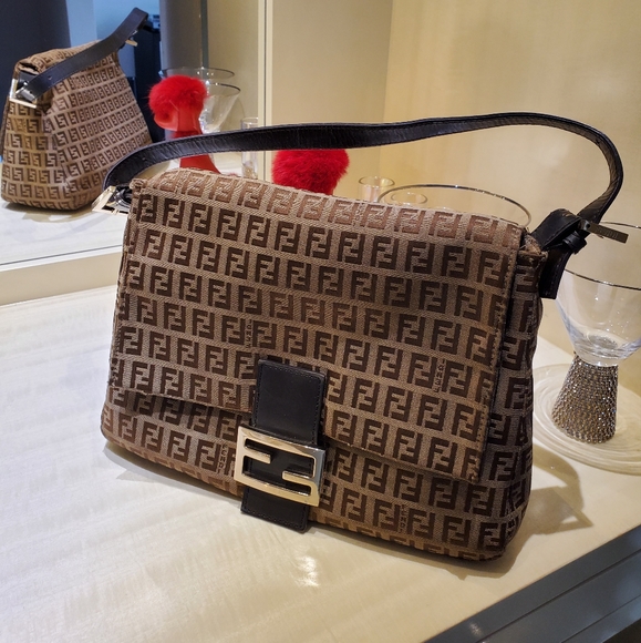 Fendi Handbags - Fendi Zucchino Mama vintage canvas shoulder bag- brown/beige gold hardware